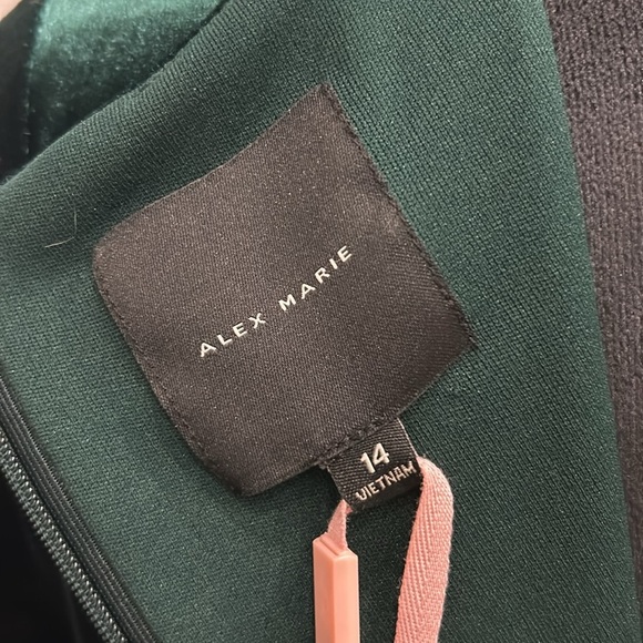 NWT Alex Marie GREEN Velvet Long Sleeve Ruched Waist SideSplit Hem Midi Dress 14 - Picture 9 of 11